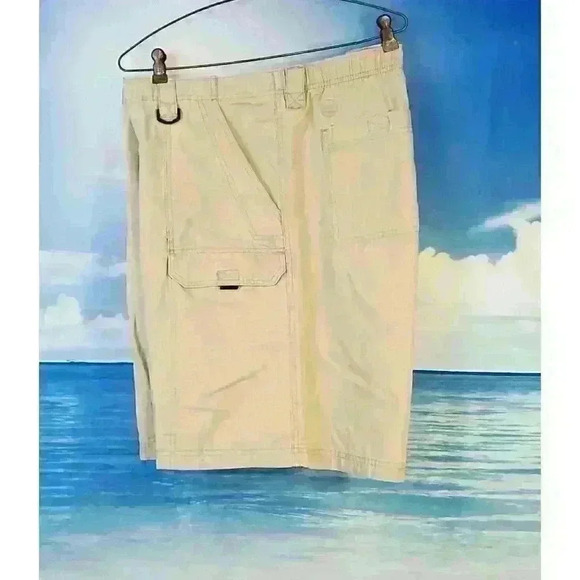 WRANGLERS Mens KHAKI TAN Denim Shorts CARGO Zip Pockets BELT CLIP size 46 - Picture 2 of 5